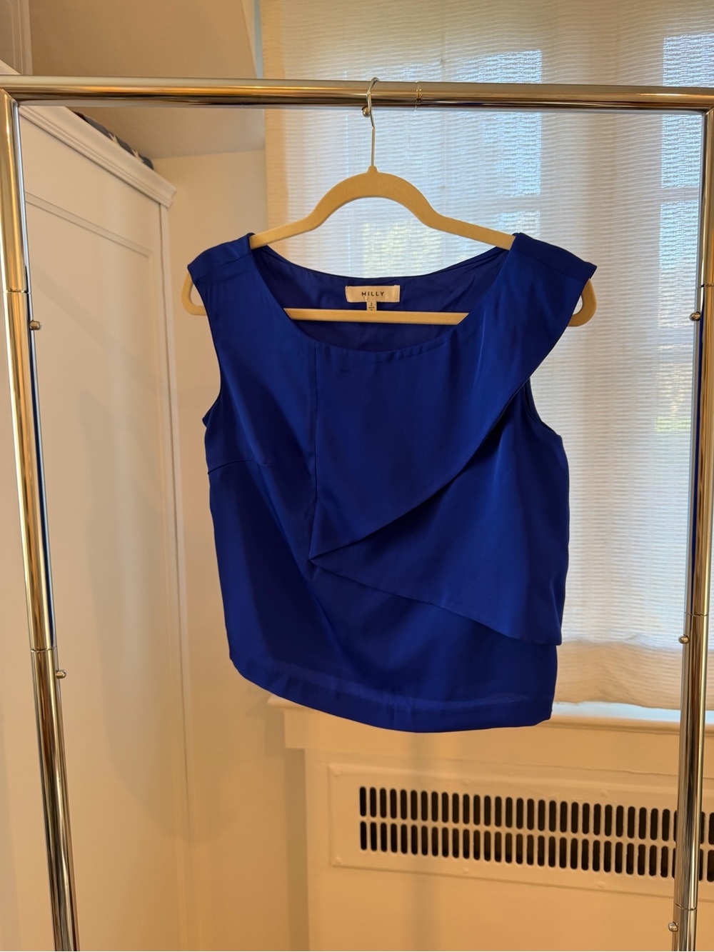 Milly Cobalt Blue Asymmetric Drape Overlay Sleeveless Top Size 2